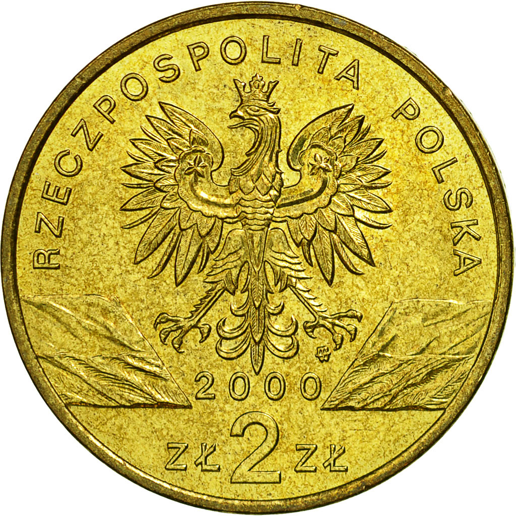 Poland, 2 Zlote, 2000, Warsaw, MS(63), Brass, KM:388
