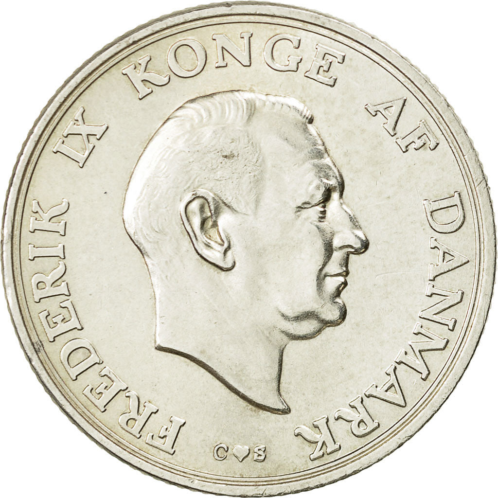 Coin, Denmark, Frederik IX, 2 Kroner, 1958, Copenhagen, MS(63), Silver, KM:845