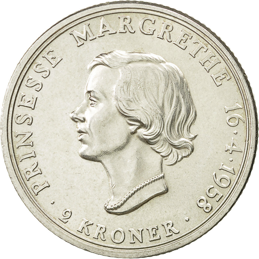 Coin, Denmark, Frederik IX, 2 Kroner, 1958, Copenhagen, MS(63), Silver, KM:845