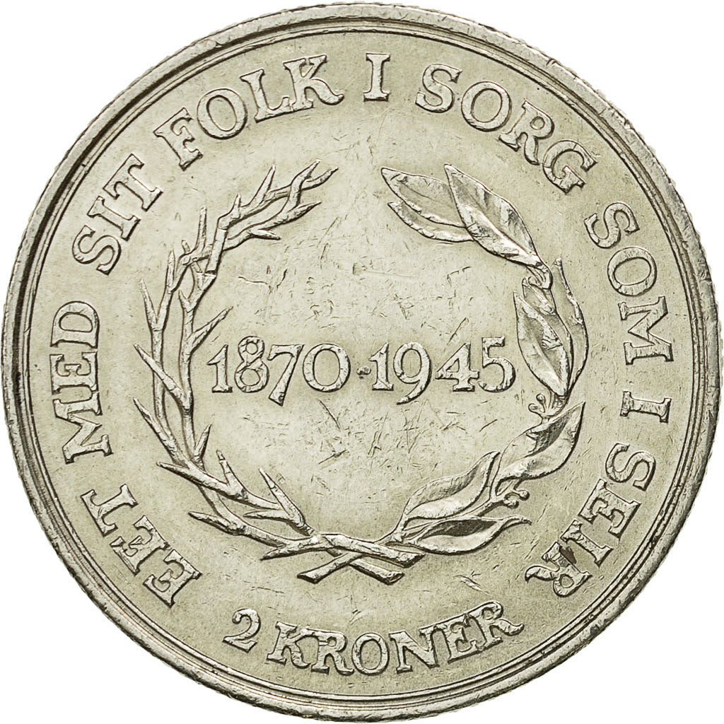 Coin, Denmark, Christian X, 2 Kroner, 1945, Copenhagen, AU(55-58), Silver