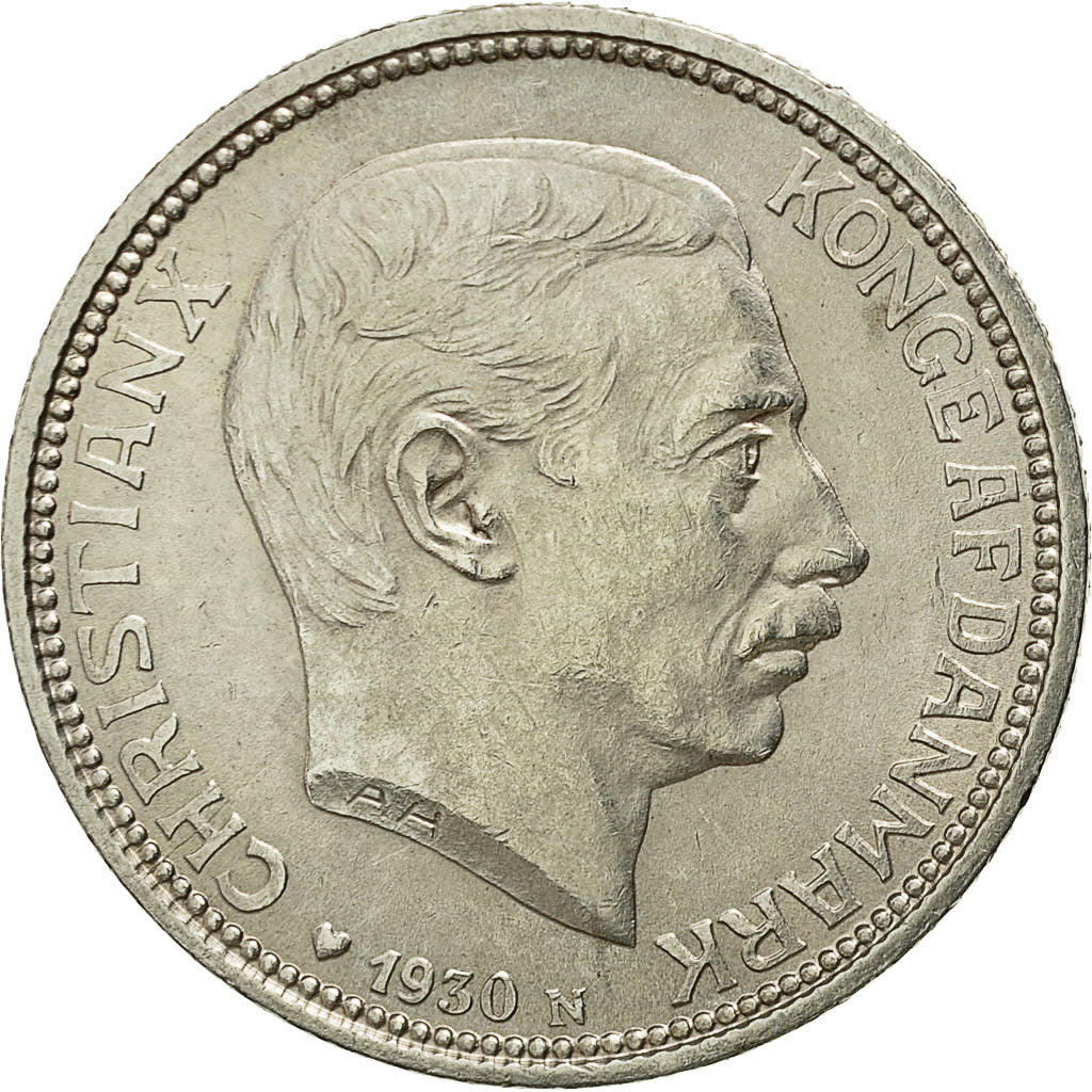 Coin, Denmark, Christian X, 2 Kroner, 1930, Copenhagen, AU(55-58), Silver