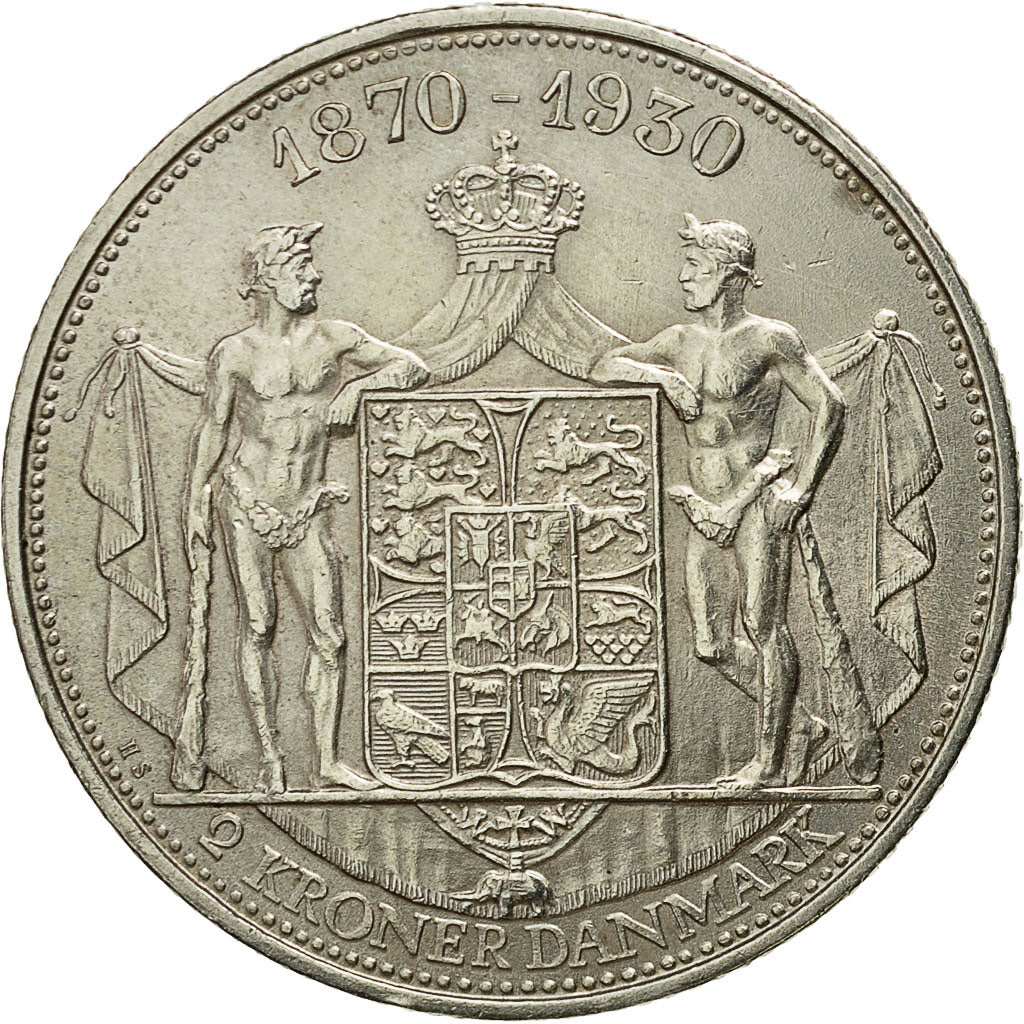 Coin, Denmark, Christian X, 2 Kroner, 1930, Copenhagen, AU(55-58), Silver