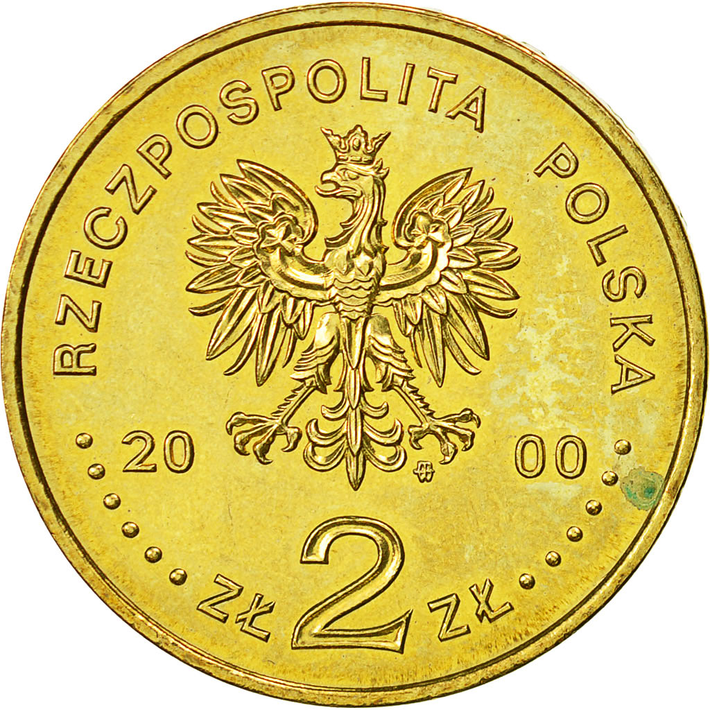 Coin, Poland, 2 Zlote, 2000, Warsaw, AU(55-58), Brass, KM:404