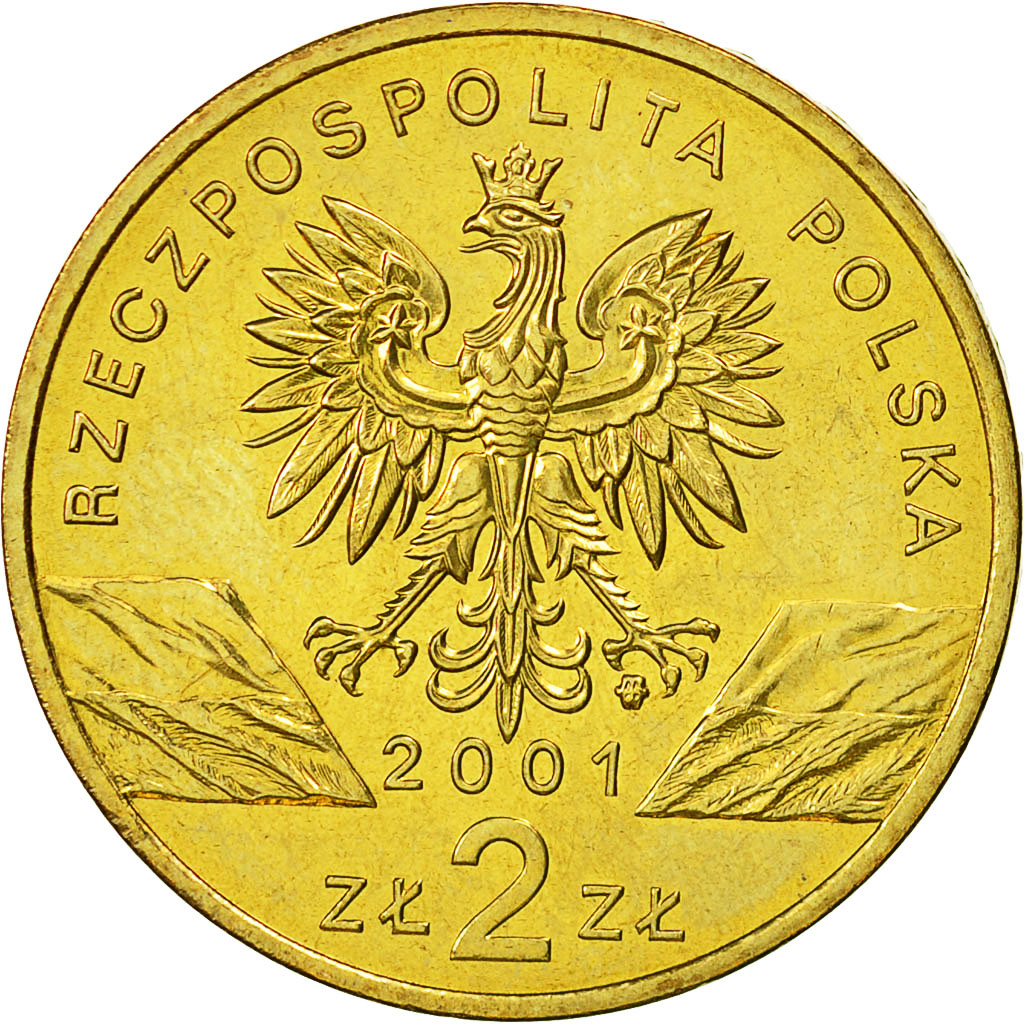 Coin, Poland, 2 Zlote, 2001, Warsaw, AU(55-58), Brass, KM:414