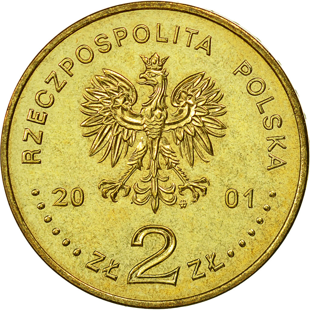 Münze, Polen, 2 Zlote, 2001, Warsaw, VZ, Messing, KM:426