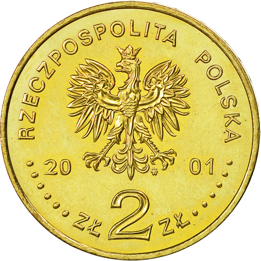 Coin, Poland, 2 Zlote, 2001, Warsaw, AU(55-58), Brass, KM:412