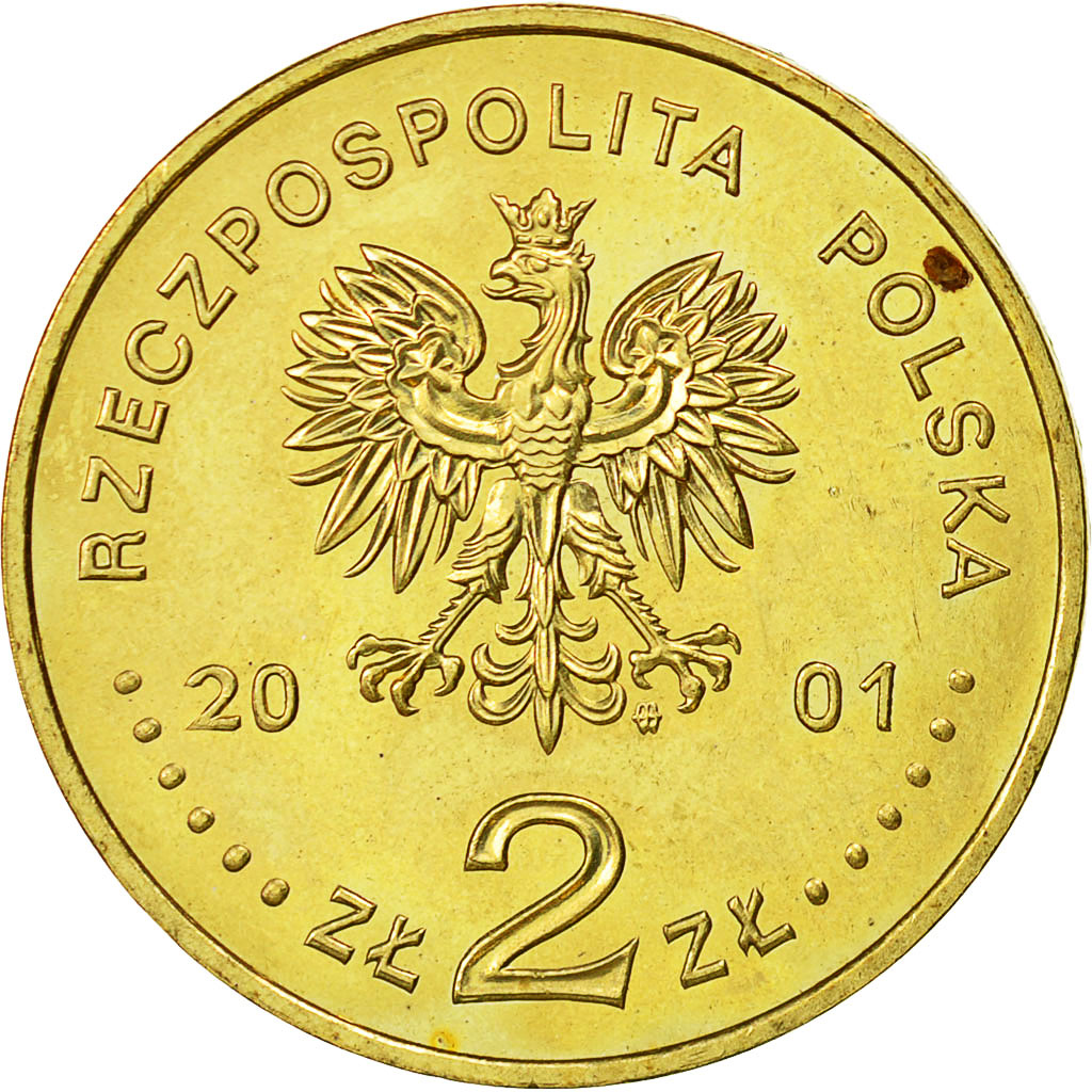 Coin, Poland, 2 Zlote, 2001, Warsaw, AU(55-58), Brass, KM:410