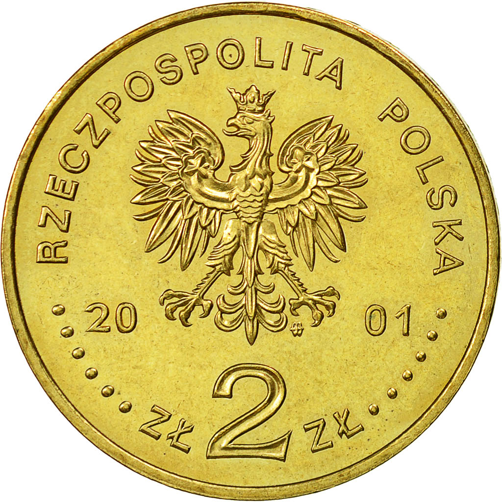 Poland, 2 Zlote, 2001, Warsaw, AU(55-58), Brass, KM:408