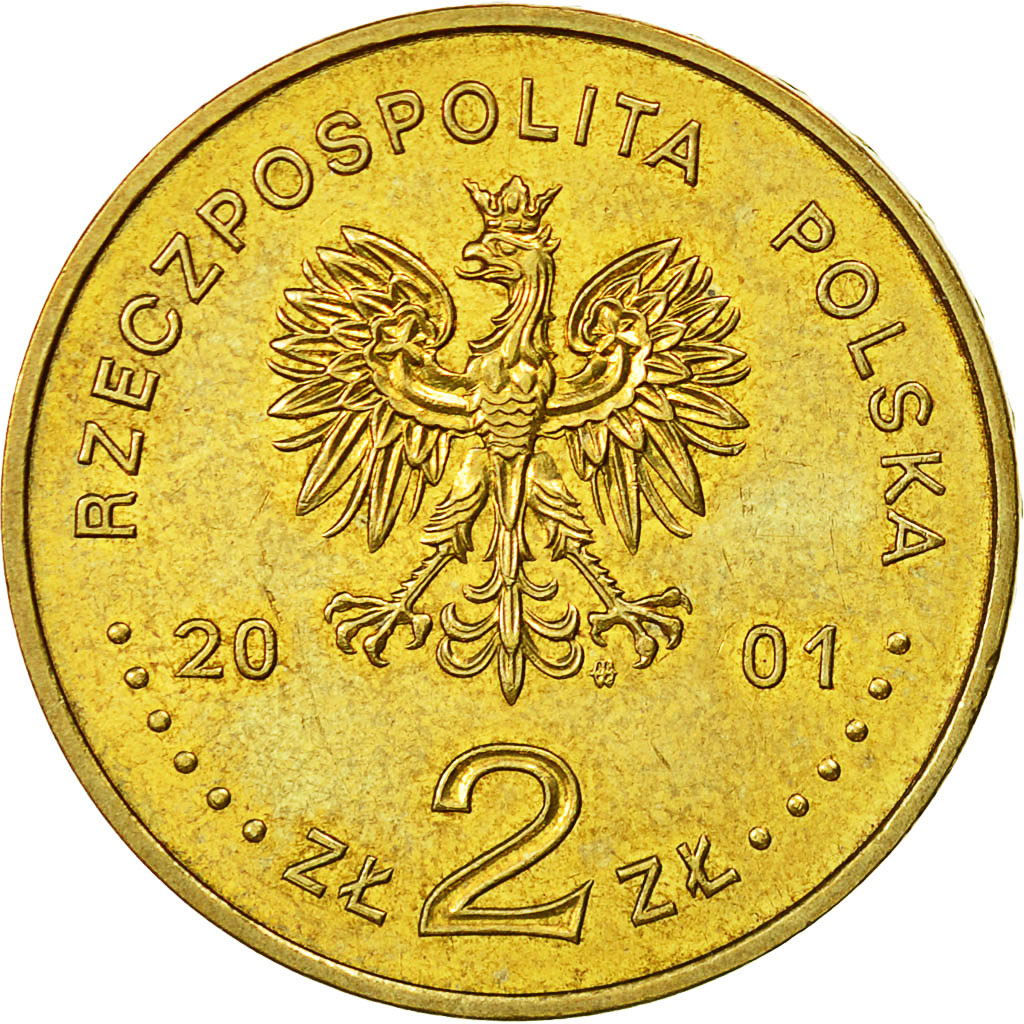 Münze, Polen, 2 Zlote, 2001, Warsaw, VZ, Messing, KM:421