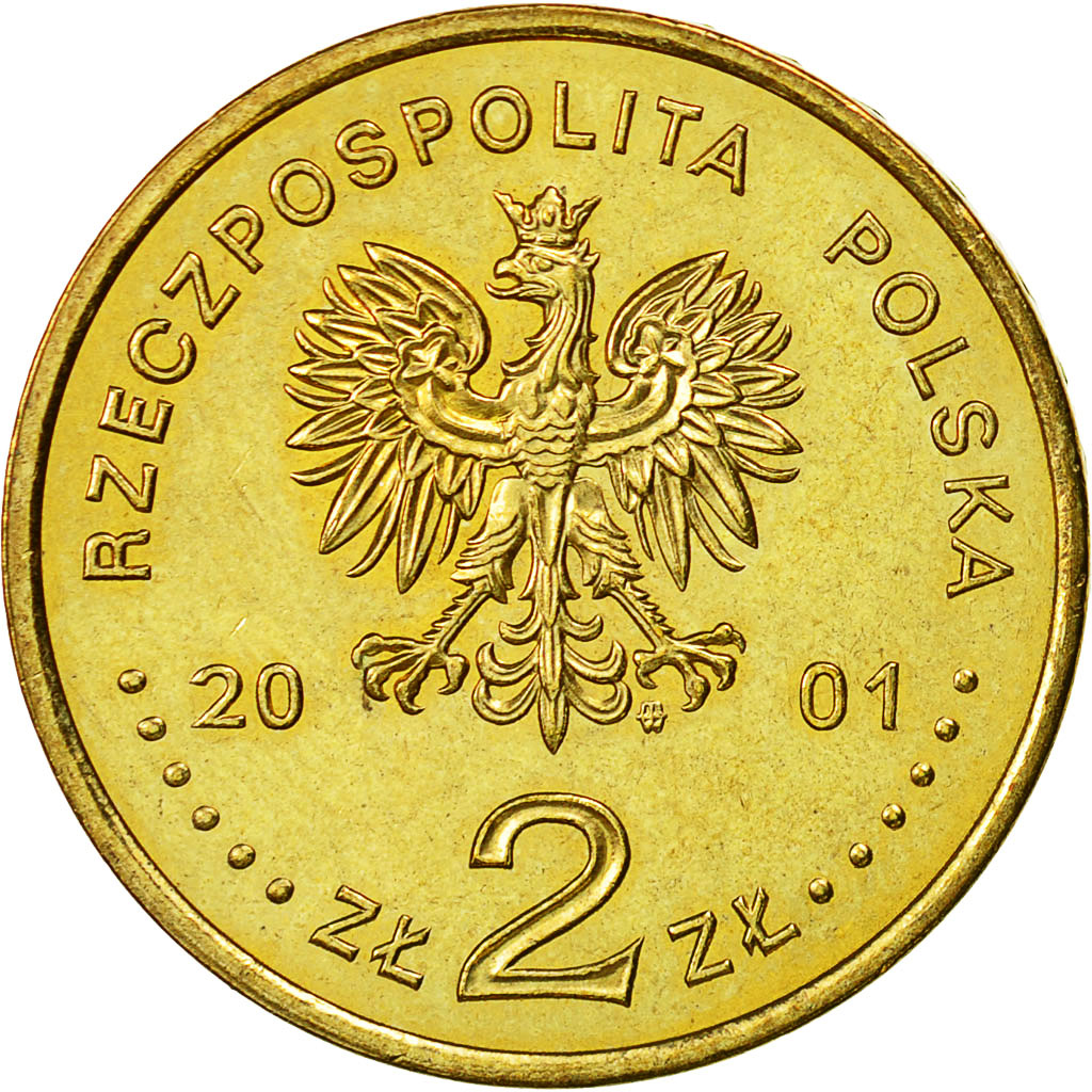 Coin, Poland, 2 Zlote, 2001, Warsaw, AU(55-58), Brass, KM:422