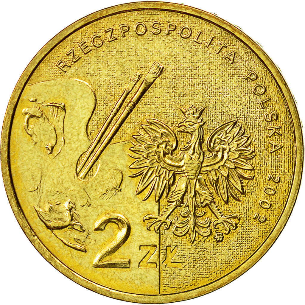 Coin, Poland, 2 Zlote, 2002, Warsaw, AU(55-58), Brass, KM:444