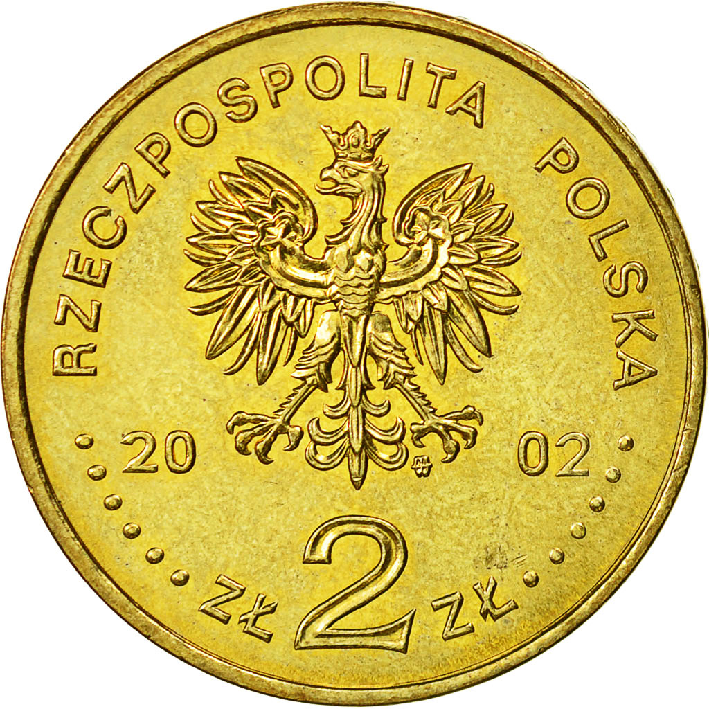 Coin, Poland, 2 Zlote, 2002, Warsaw, AU(55-58), Brass, KM:443