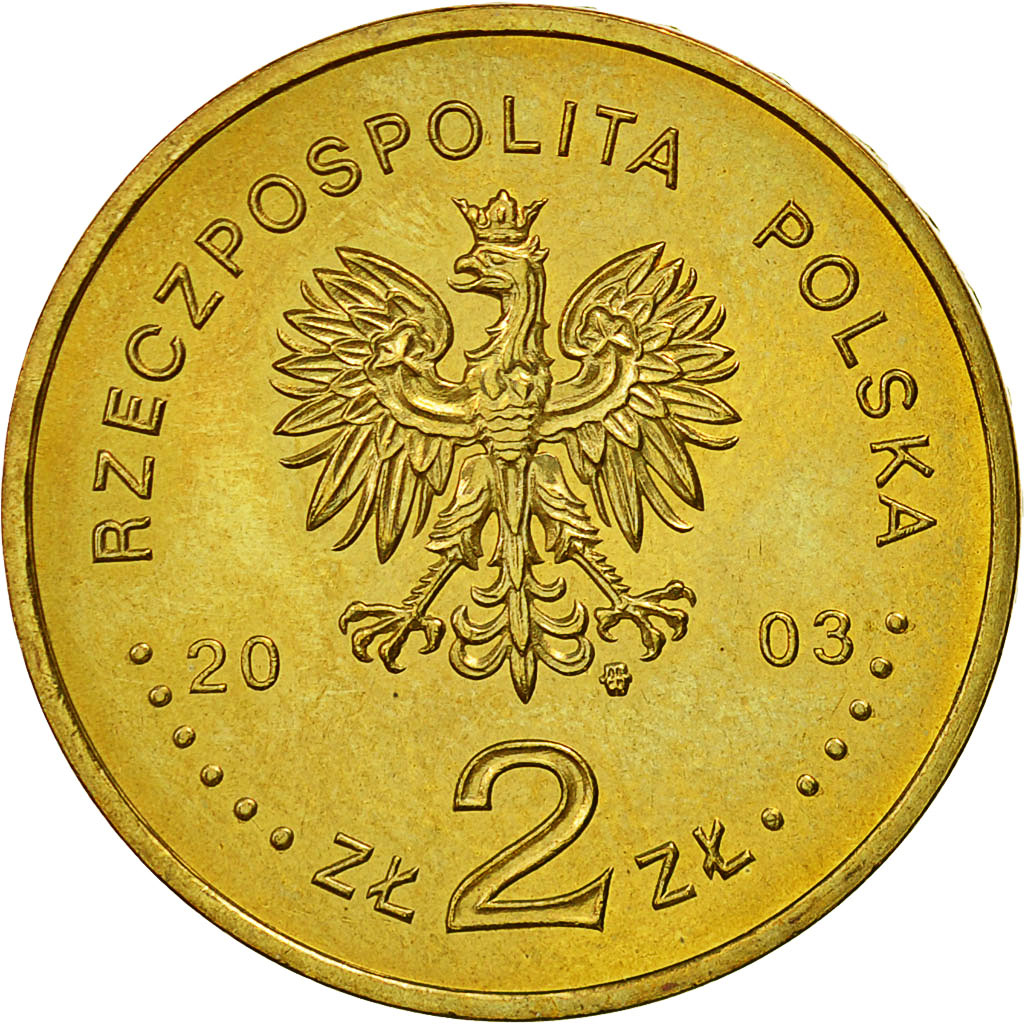 Poland, 2 Zlote, 2003, Warsaw, AU(55-58), Brass, KM:473