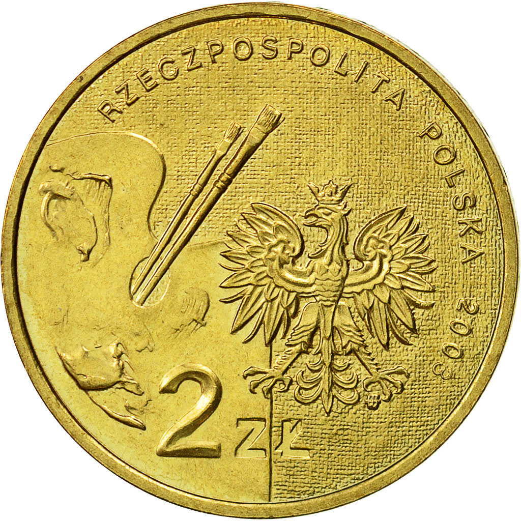 Poland, 2 Zlote, 2003, Warsaw, AU(55-58), Brass, KM:477