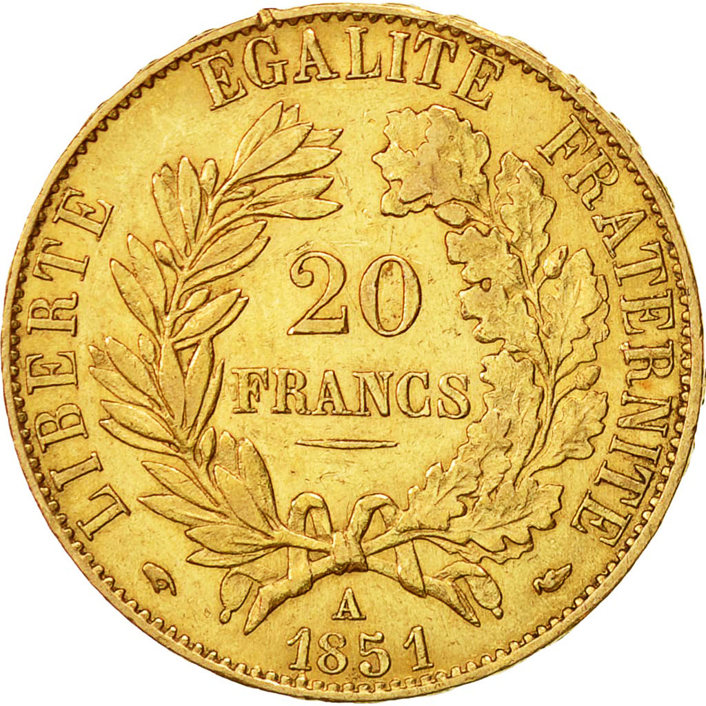 Moneta, Francia, Cérès, 20 Francs, 1851, Paris, BB+, Oro, KM:762, Gadoury:1059