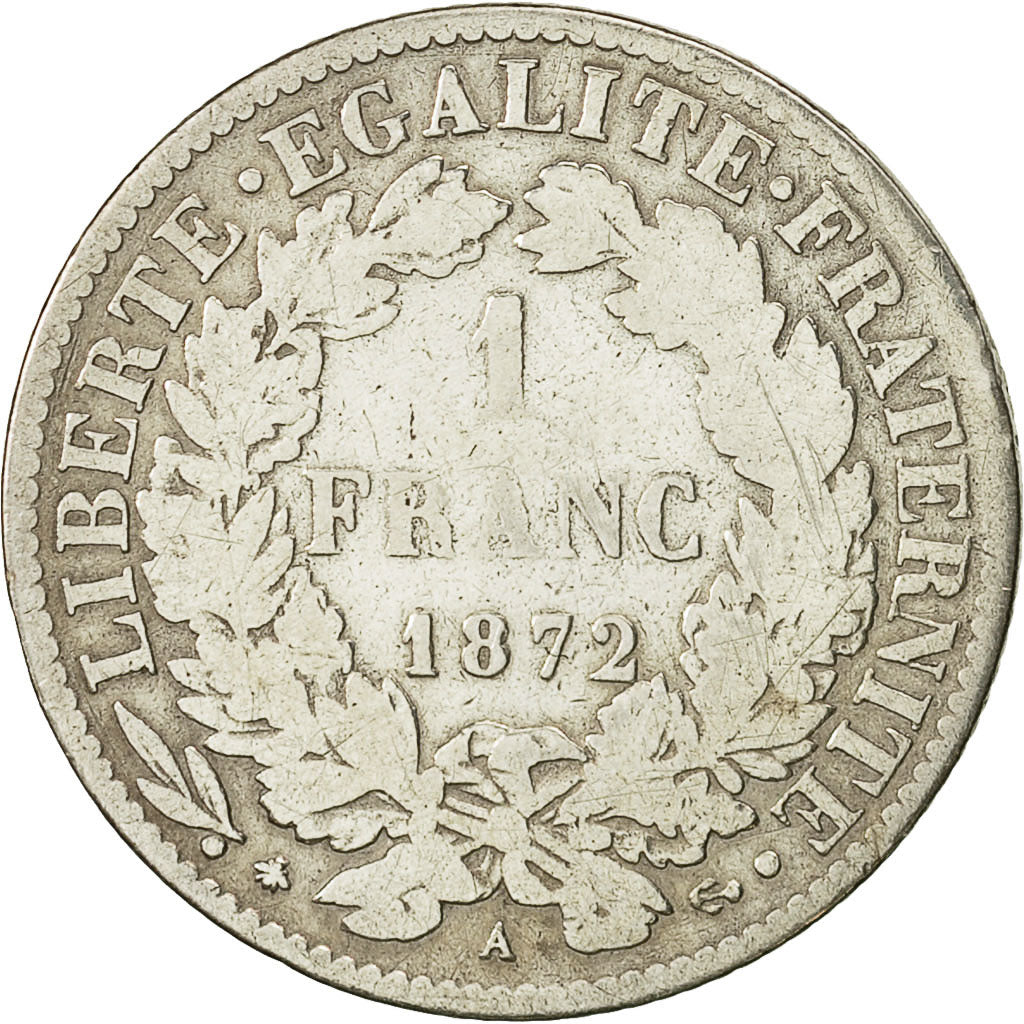 France, Cérès, Franc, 1872, Paris, F(12-15), Silver, KM:822.1, Gadoury:465a