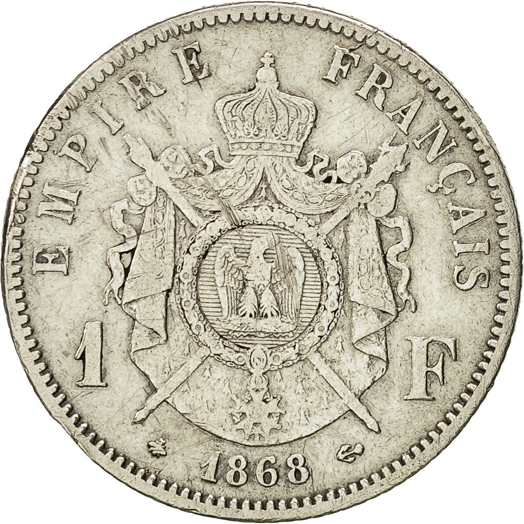 France, Napoleon III, Franc, 1868, Paris, VF(30-35), Silver, KM 806.1