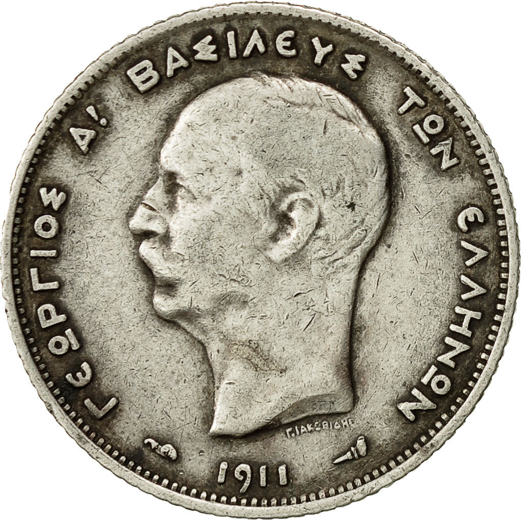 Coin, Greece, George I, Drachma, 1911, EF(40-45), Silver, KM:60