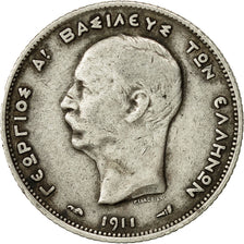 Coin, Greece, George I, Drachma, 1911, EF(40-45), Silver, KM:60