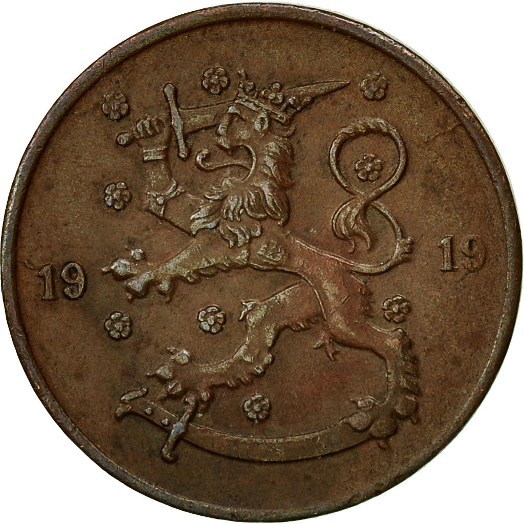 Moneta, Finlandia, 5 Pennia, 1919, BB, Rame, KM:22