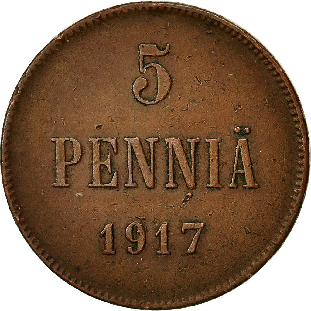 Finland, Nicholas II, 5 Pennia, 1917, EF(40-45), Copper, KM:17