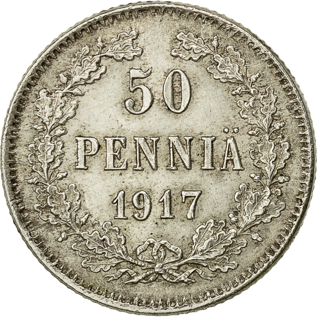 Finland, Nicholas II, 50 Penniä, 1917, AU(55-58), Silver, KM:2.2