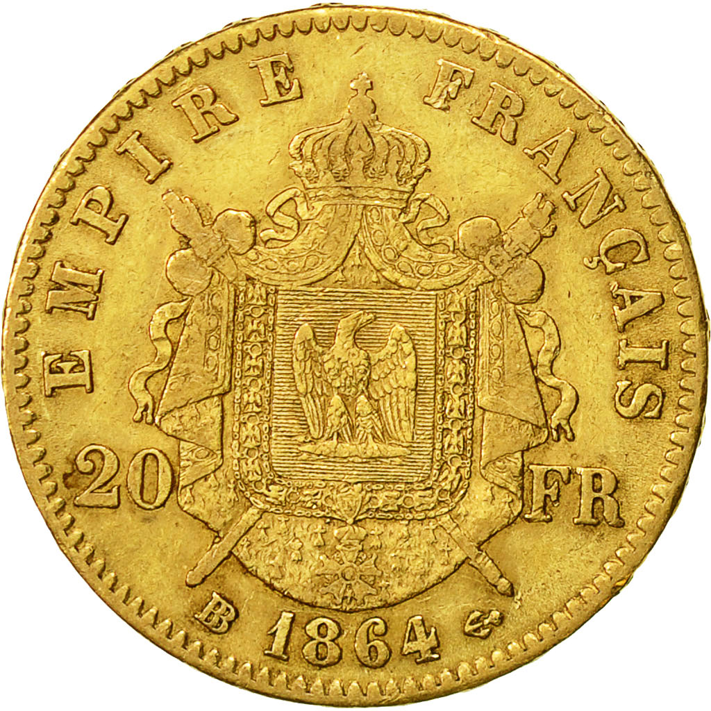 Munten, Frankrijk, Napoleon III, Napoléon III, 20 Francs, 1864, Strasbourg, ZF