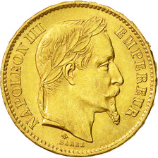 Moneta, Francia, Napoleon III, Napoléon III, 20 Francs, 1867, Paris, BB+, Oro