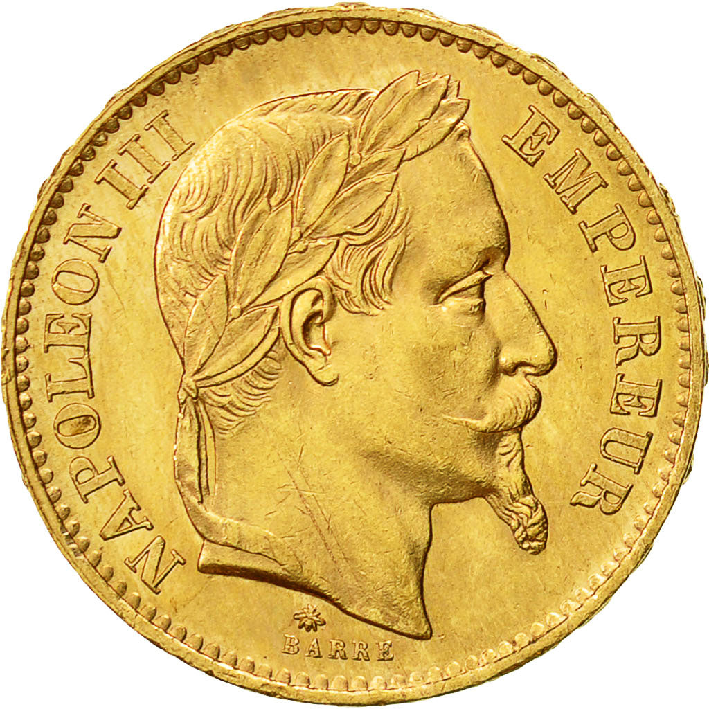 France, Napoleon III, 20 Francs, 1867, Paris, AU(50-53), Gold, KM 801.1