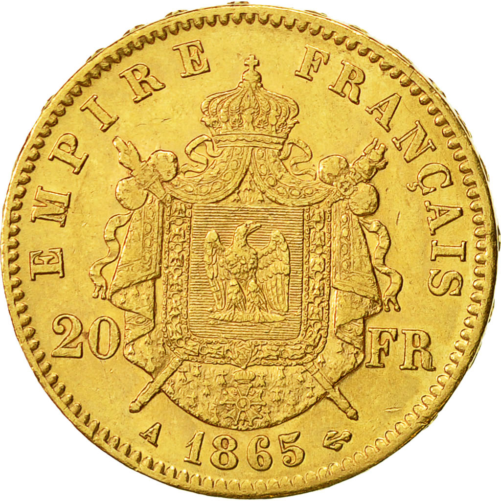 France, Napoleon III, 20 Francs, 1865, Paris, EF(40-45), Gold, KM 801.1