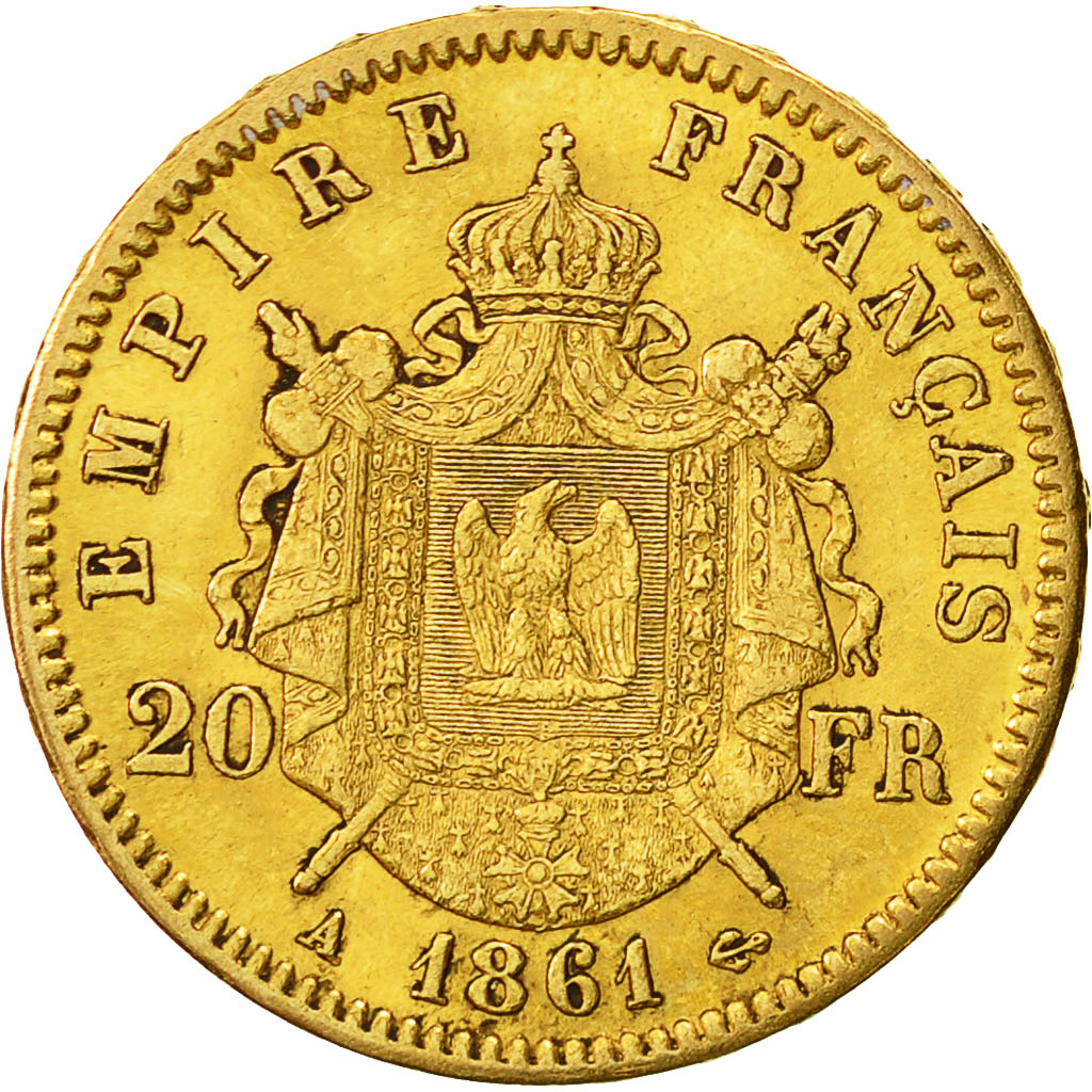 France, Napoleon III, 20 Francs, 1861, Paris, TTB, Or, KM:801.1, Gad 1062