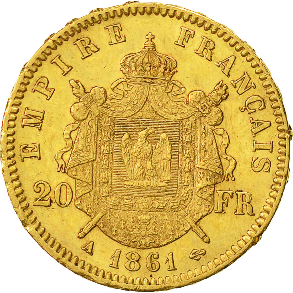 France, Napoleon III, 20 Francs, 1861, Paris, EF(40-45), Gold, KM 801.1