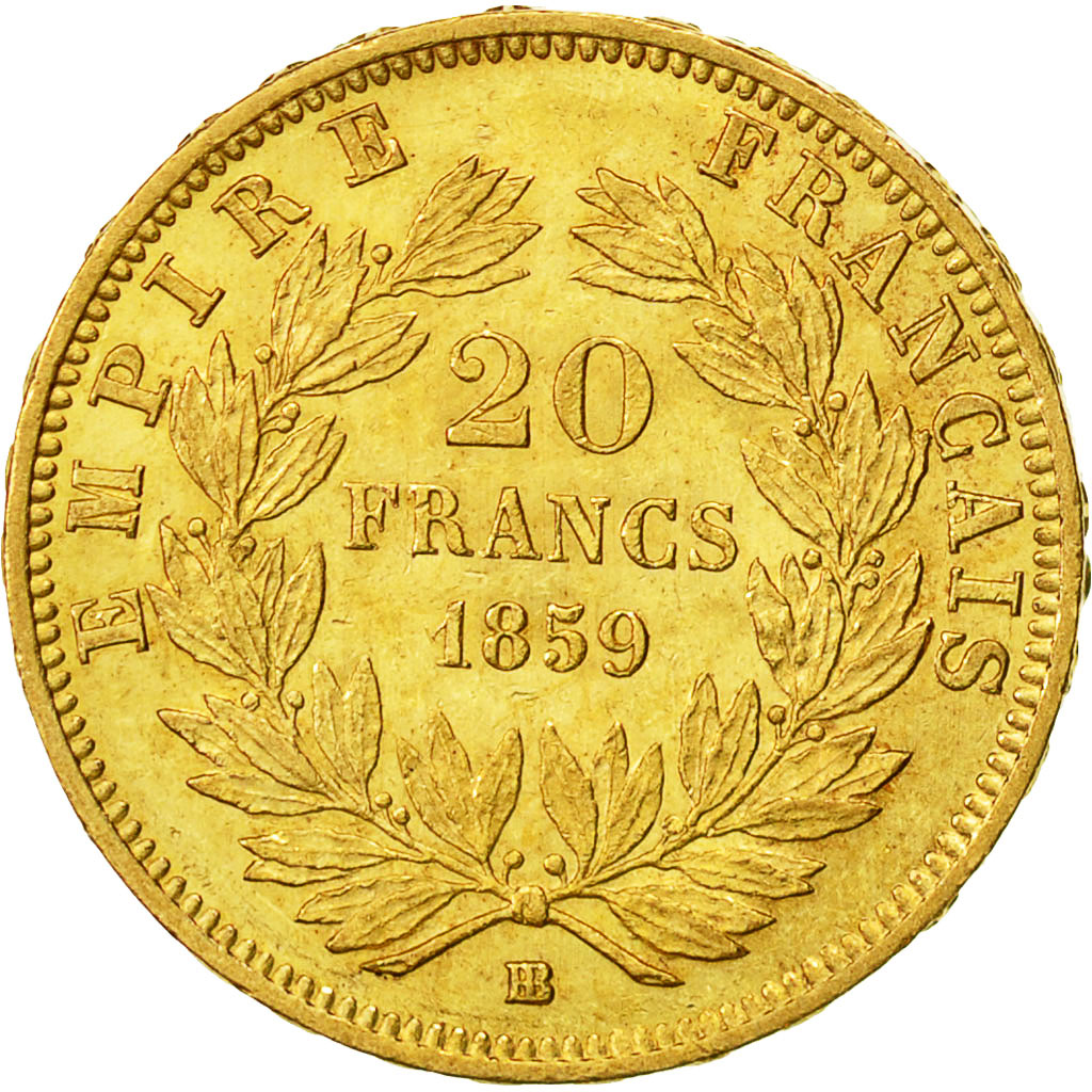 Moneta, Francia, Napoleon III, Napoléon III, 20 Francs, 1859, Strasbourg, BB+