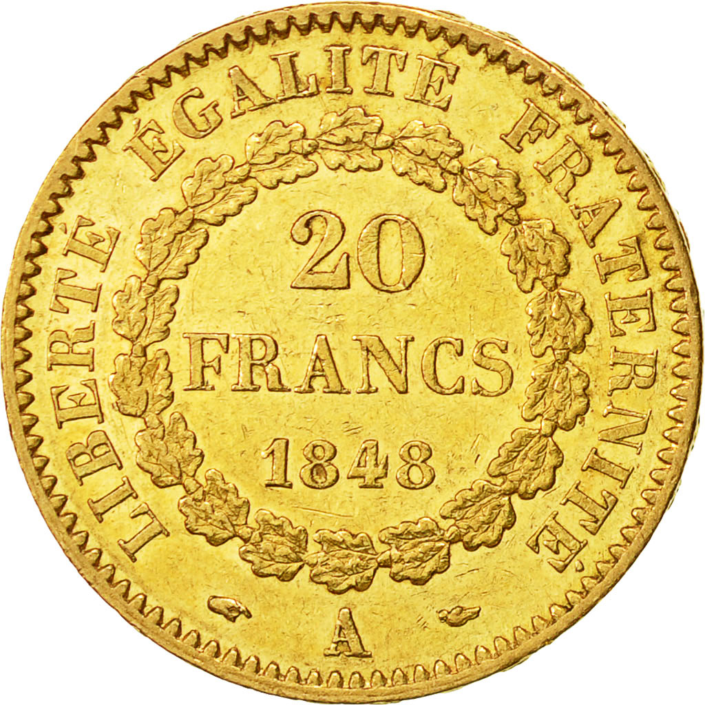 Moneta, Francia, Génie, 20 Francs, 1848, Paris, BB+, Oro, KM:757, Gadoury:1032