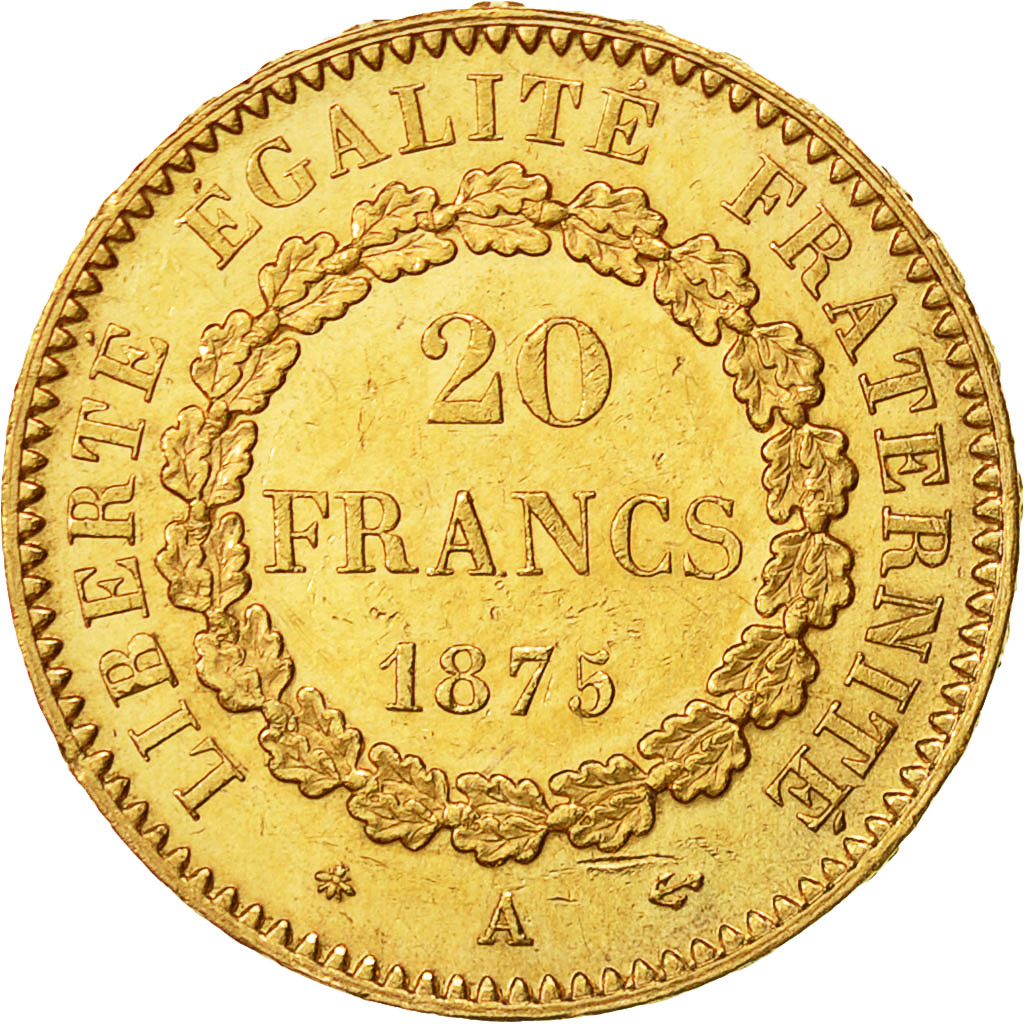 Moneta, Francia, Génie, 20 Francs, 1875, Paris, SPL-, Oro, KM:825, Gadoury:1063