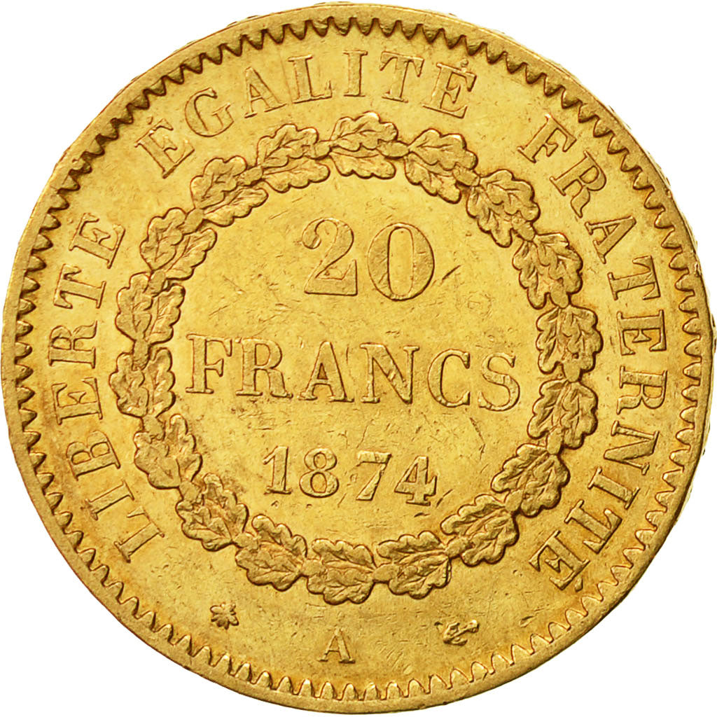Coin, France, Génie, 20 Francs, 1874, Paris, EF(40-45), Gold, KM:825