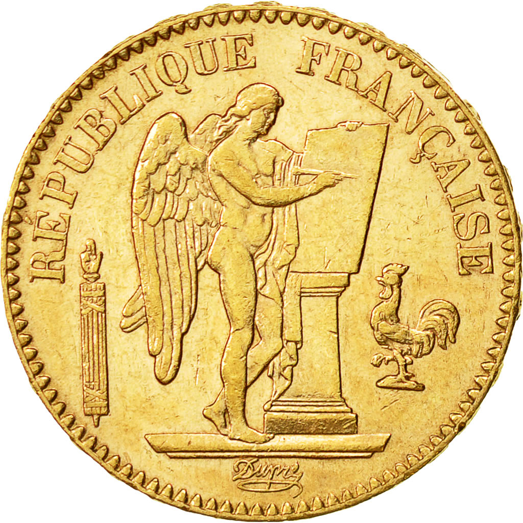 France, Génie, 20 Francs, 1887, Paris, AU(55-58), Gold, KM:825, Gadoury:1063