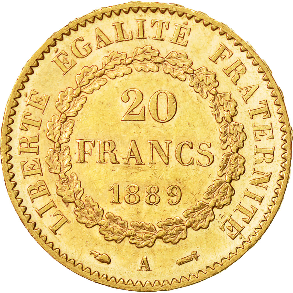 Munten, Frankrijk, Génie, 20 Francs, 1889, Paris, ZF+, Goud, KM:825