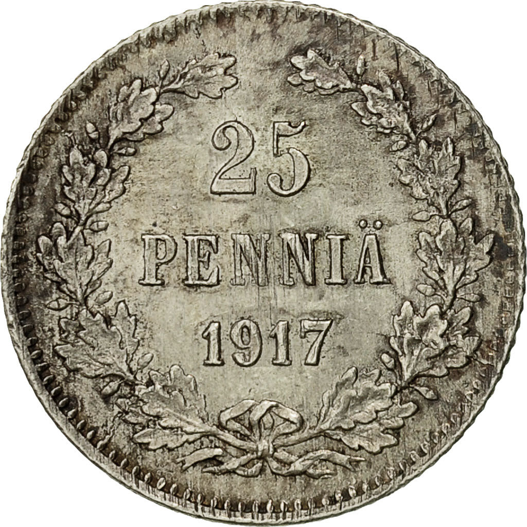 Coin, Finland, Nicholas II, 25 Penniä, 1917, AU(55-58), Silver, KM:6.2
