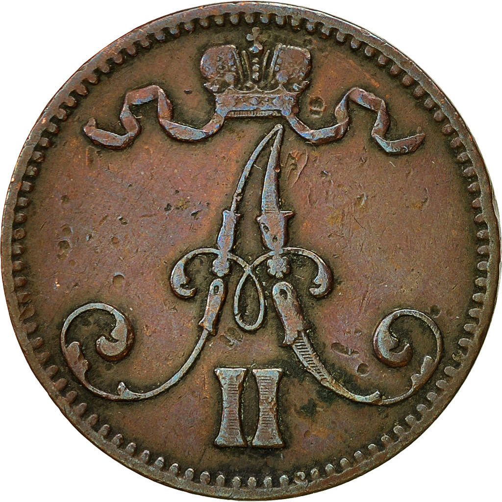 Moneta, Finlandia, Alexander II, 5 Pennia, 1866, BB+, Rame, KM:4.1