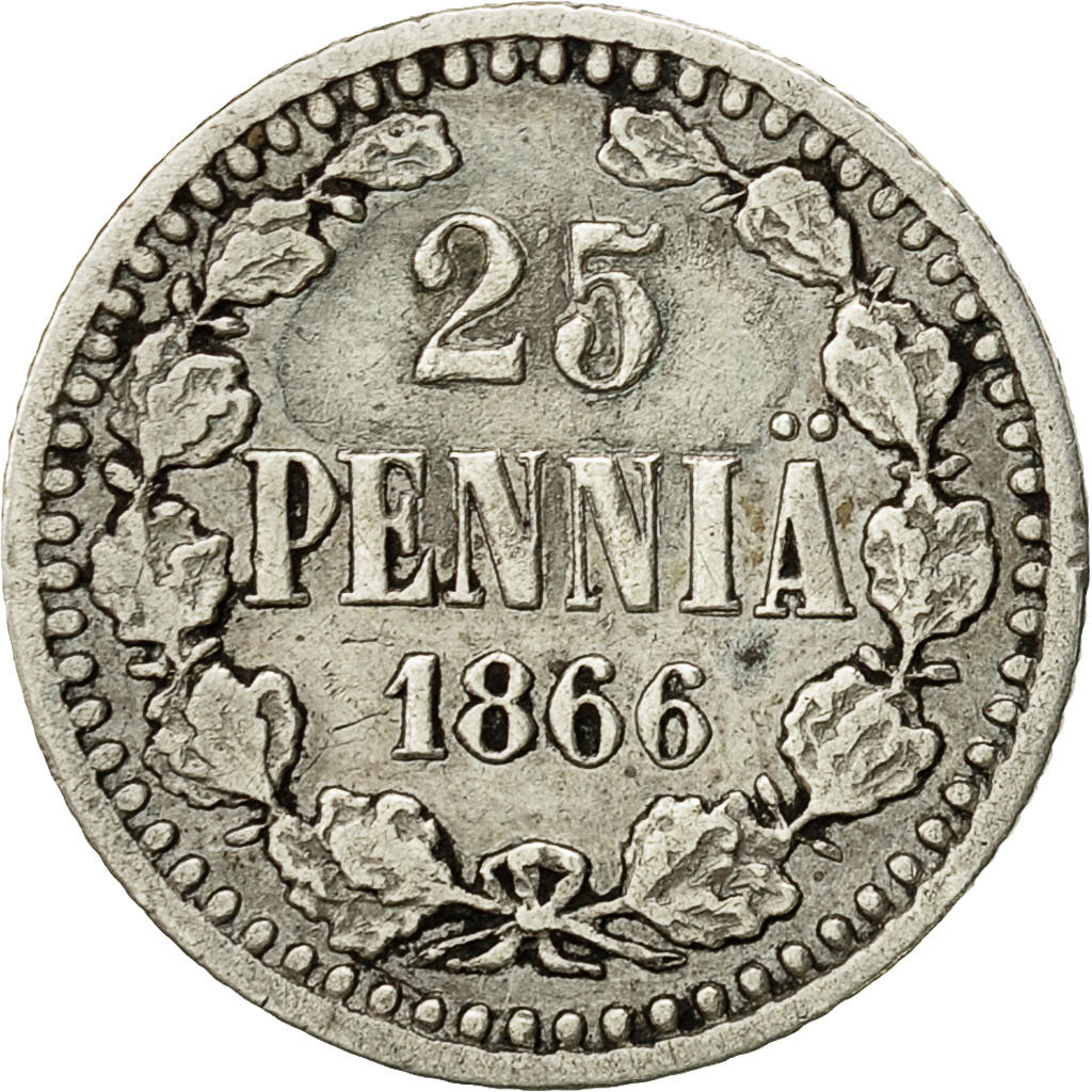 Coin, Finland, Alexander II, 25 Penniä, 1866, EF(40-45), Silver, KM:6.1