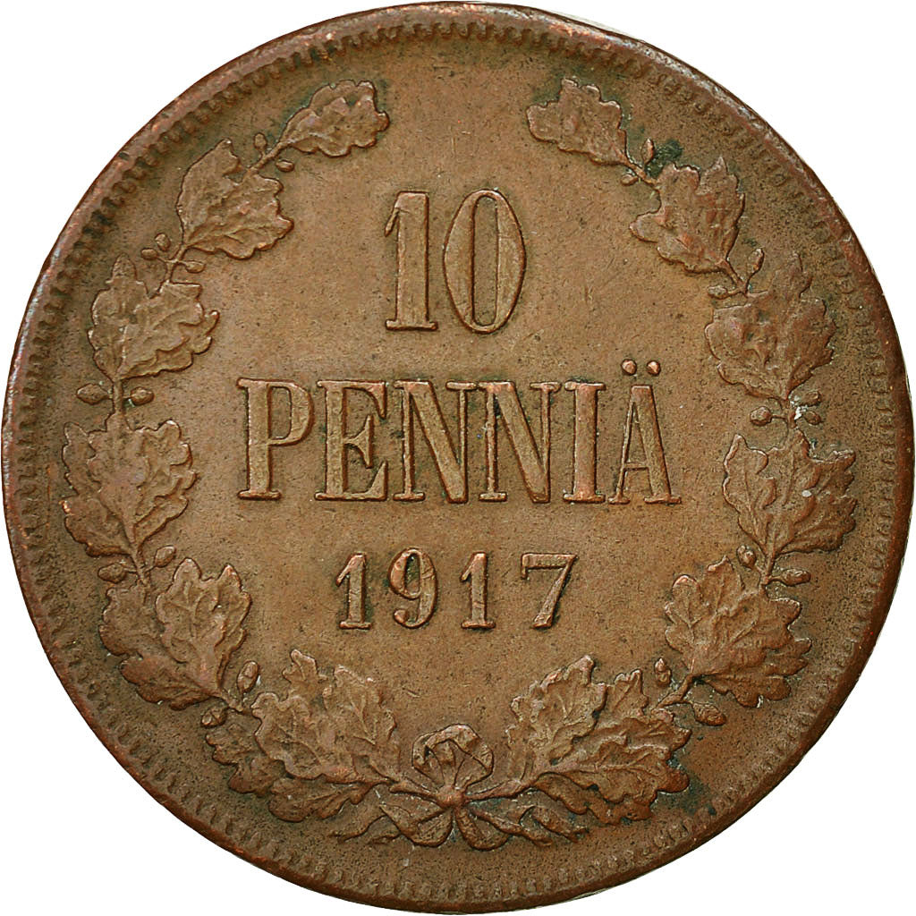 Coin, Finland, Nicholas II, 10 Pennia, 1917, AU(50-53), Copper, KM:14
