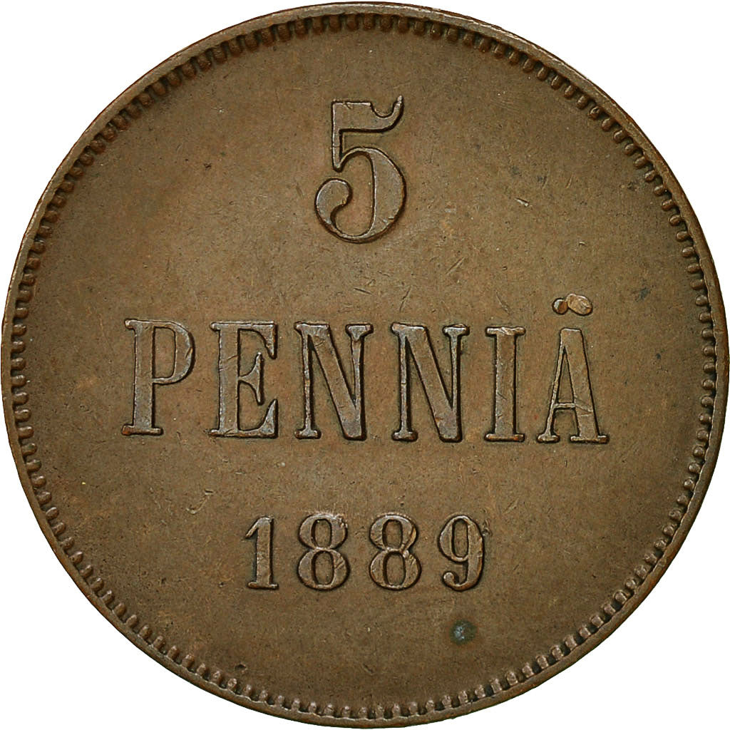 Finland, Alexander III, 5 Pennia, 1889, AU(55-58), Copper, KM:11