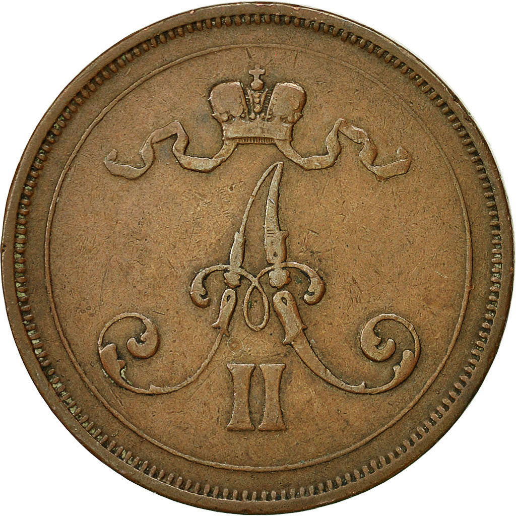 Coin, Finland, Alexander II, 10 Pennia, 1876, EF(40-45), Copper, KM:5.2