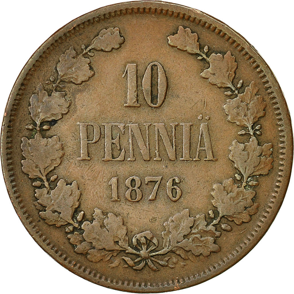 Coin, Finland, Alexander II, 10 Pennia, 1876, EF(40-45), Copper, KM:5.2
