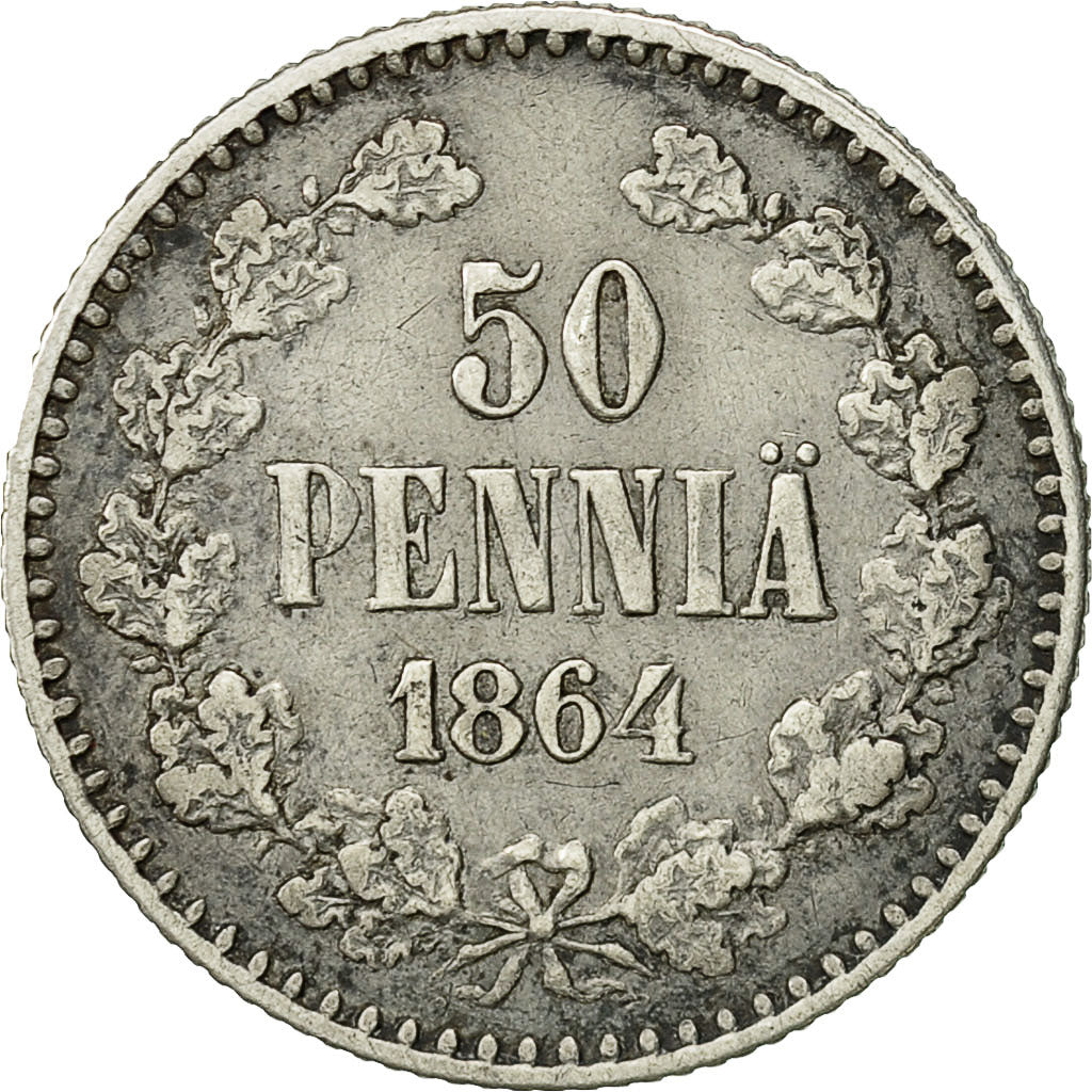 Coin, Finland, Alexander II, 50 Penniä, 1864, EF(40-45), Silver, KM:2.1