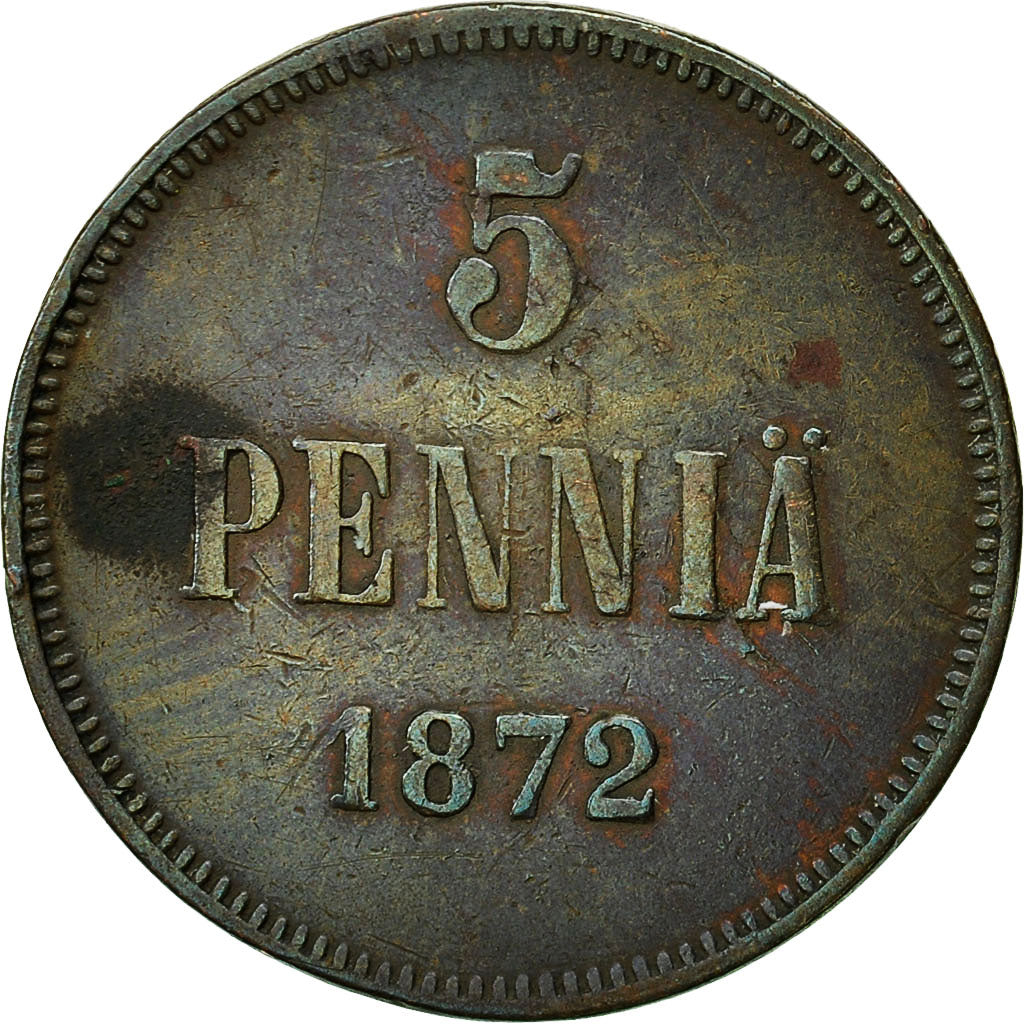 Coin, Finland, Alexander II, 5 Pennia, 1872, EF(40-45), Copper, KM:4.2