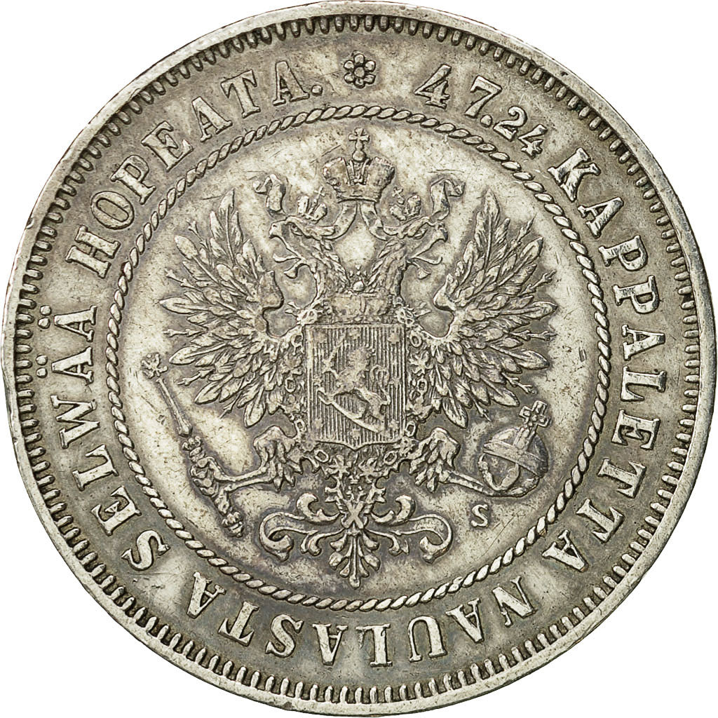 Finland, Nicholas II, 2 Markkaa, 1874, EF(40-45), Silver, KM:7.2
