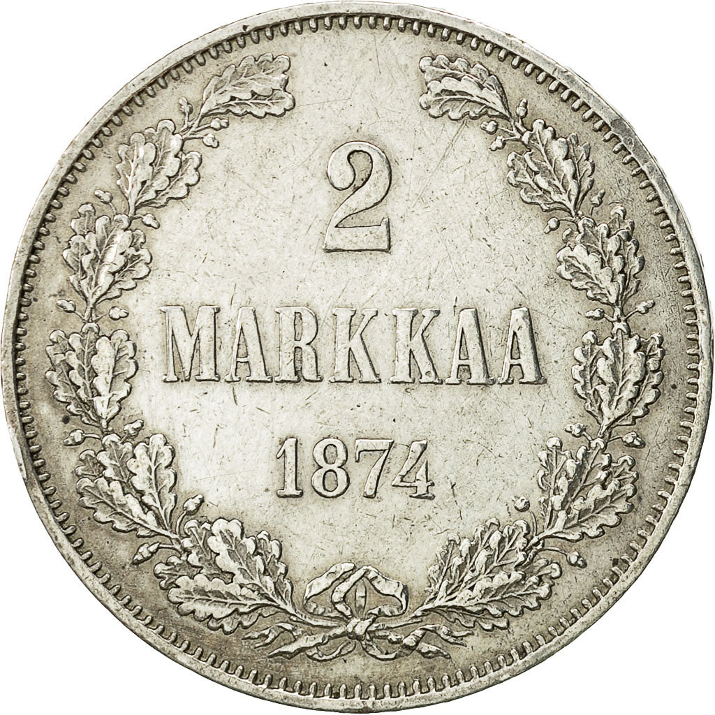 Finland, Nicholas II, 2 Markkaa, 1874, EF(40-45), Silver, KM:7.2