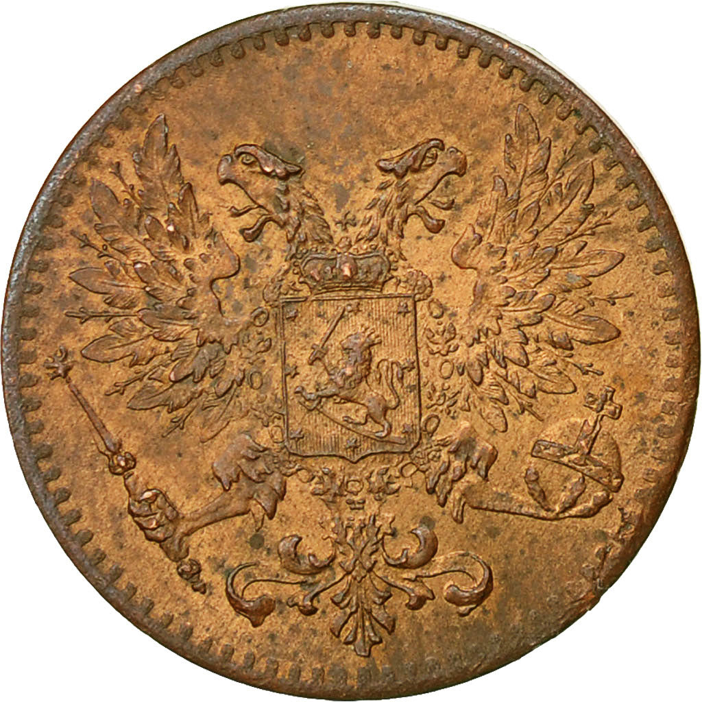 Finland, Nicholas II, Penni, 1917, AU(55-58), Copper, KM:16